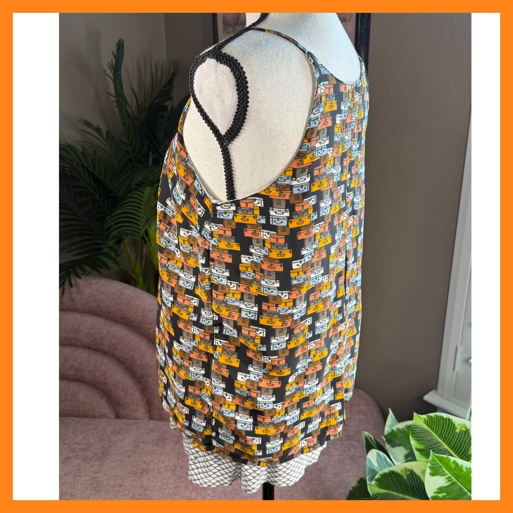 Porridge Tank Top Suitcase Print Sleeveless Black Orange Travel Vacation Size S - Picture 9 of 14